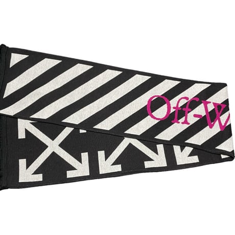 ★新品★ MADE IN ITALY製 2021-22FW OFF-WHITE ARROWS SCARF BLACK FUCHSIA マフラー ホワイト×ブラック
