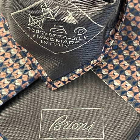 MADE IN ITALY製 Brioni HANDMADE ジャガード織り総柄シルクネクタイ ピンク×ブルー