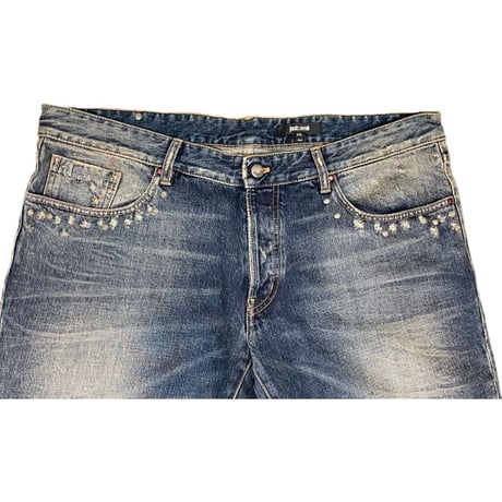 ☆タグ付き新古品☆ MADE IN ITALY製 Just Cavalli スタッズ付きダメージ加工デニムパンツ インディゴ W40サイズ