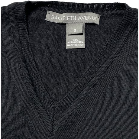 MADE IN ITALY製 SAKS FIFTH AVENUE メリノウールニットベスト ブラック Sサイズ