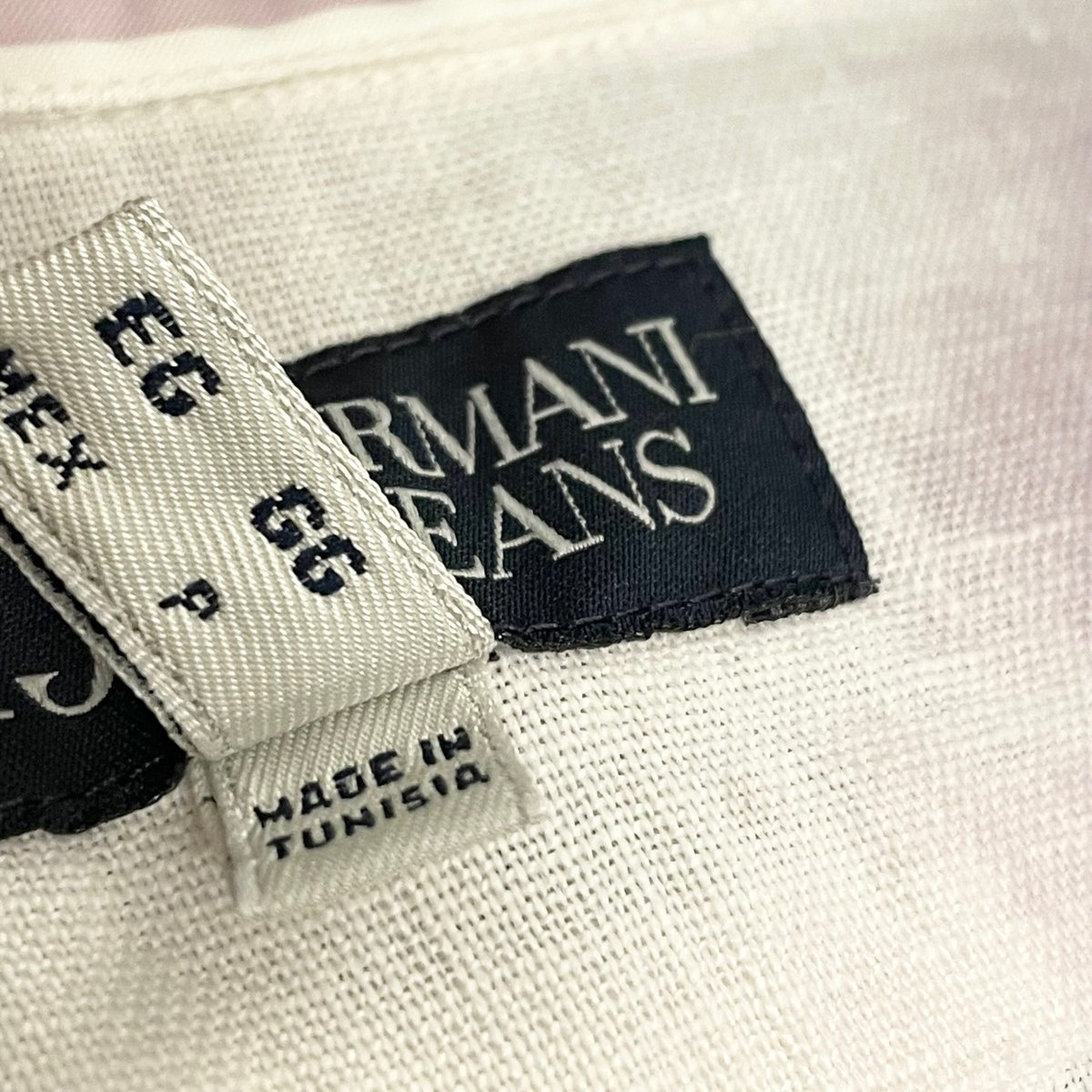 ARMANI JEANS 半袖リネンシャツ パープル×ホワイト XLサイズ