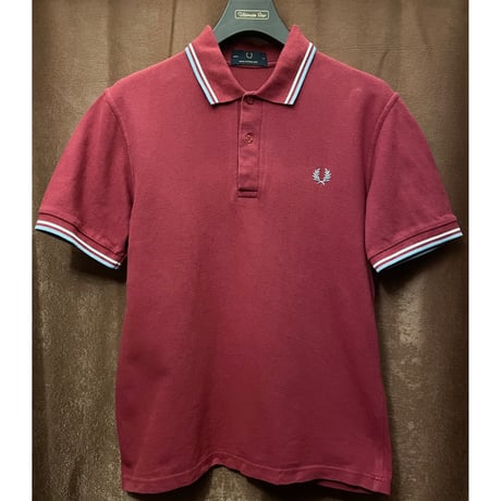 MADE IN ENGLAND製 FRED PERRY 襟ライン半袖鹿の子ポロシャツ ワイン 38サイズ