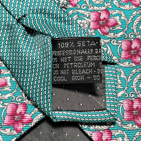 MADE IN ITALY製 GIANNI VERSACE 花柄シルクネクタイ グリーン