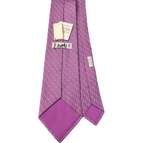 ☆タグ付き新古品☆ MADE IN FRANCE製 HERMES プリント総柄シルクネクタイ ピンクパープル