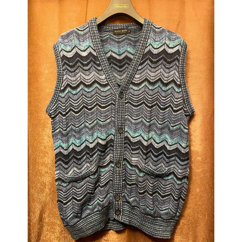 モヘアカーディガン90sイタリア製NANIBON 3Dアーガイル立体編み 3XL MADE IN ITALY製 NANI BON 3Dニットベスト マルチカラー 50サイズ |