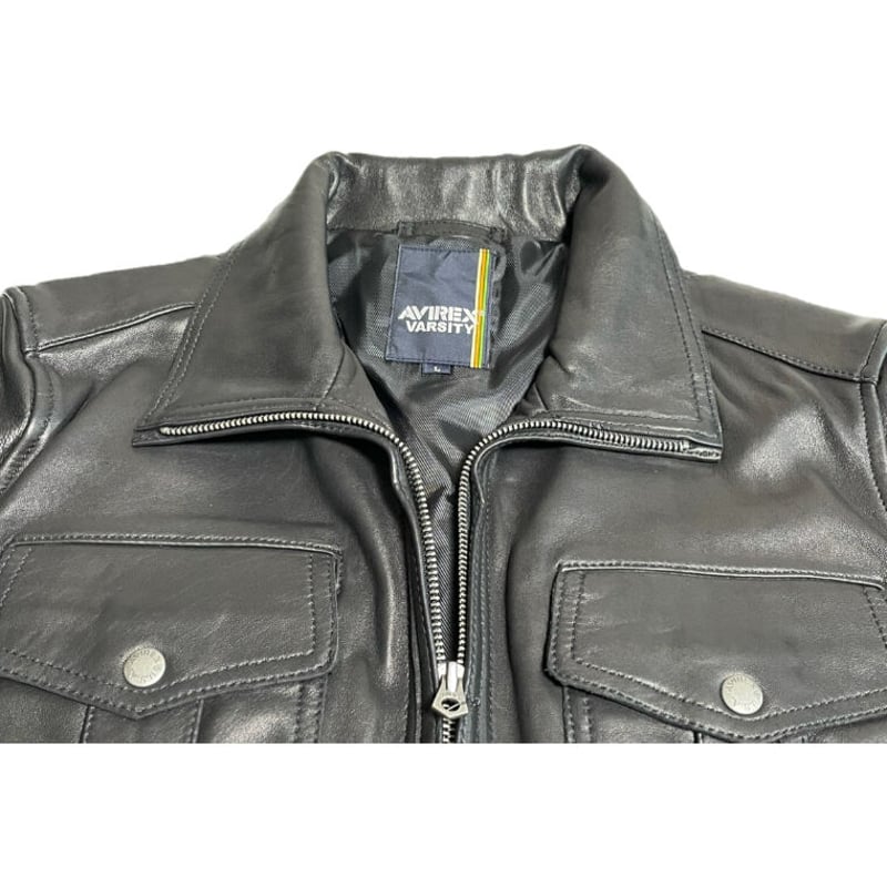 ☆タグ付き新古品☆ AVIREX VARSITY ラムレザージャケット ブラック L