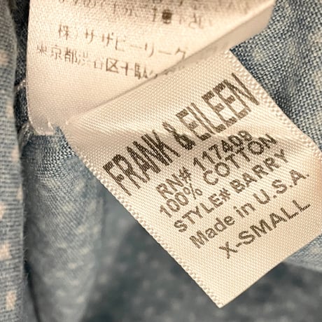 MADE IN USA製 Frank & Eileen 長袖ドット柄シャツ ライトインディゴ XSサイズ
