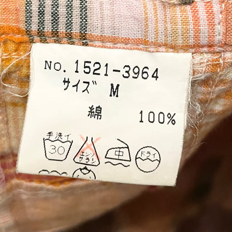 90s CHAPS RALPH LAUREN 半袖ボタンダウンパッチワークシャツ オレンジ Mサイズ