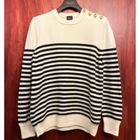 MADE IN ITALY製 BAFY ボーダー柄 クルーネックウールセーター アイボリー×ブラック 48サイズ