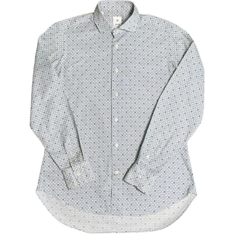 ▲訳あり商品▲【SHIPS取り扱い】MADE IN ITALY製 Giangi NAPOLI 長袖総柄コットンシャツ ホワイト×ブルー Mサイズ
