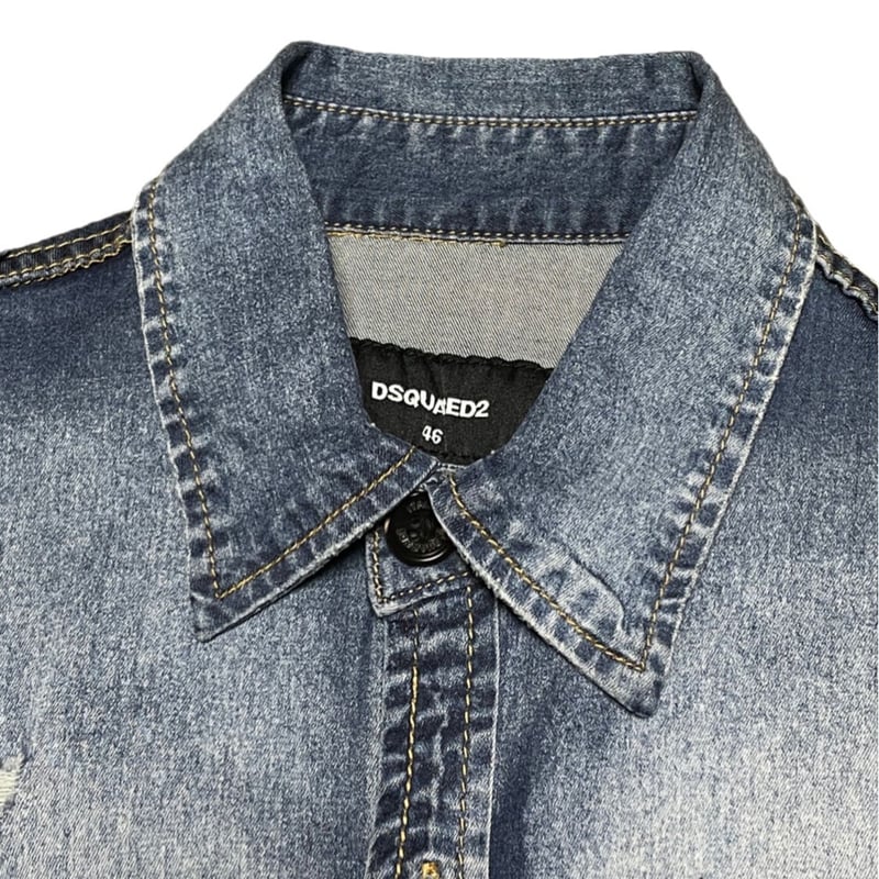 MADE IN ITALY製 DSQUARED2 ダメージ加工デニムシャツ ライト 