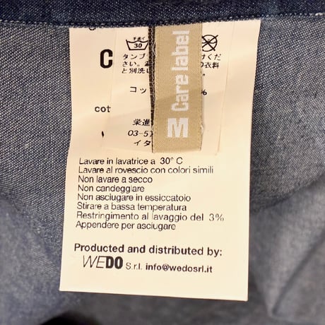 MADE IN ITALY製 Care label 長袖デニムシャツ インディゴ Mサイズ