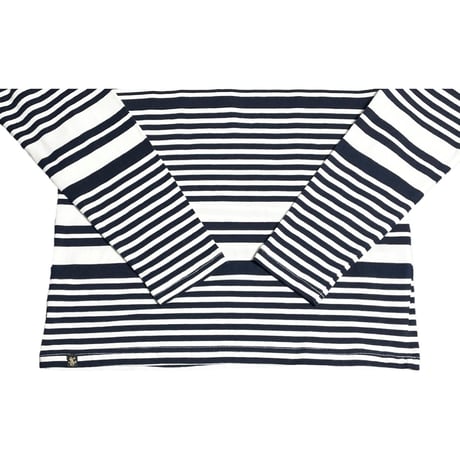 Karl Kani Vネック長袖ボーダーTシャツ ホワイト×ネイビー Mサイズ