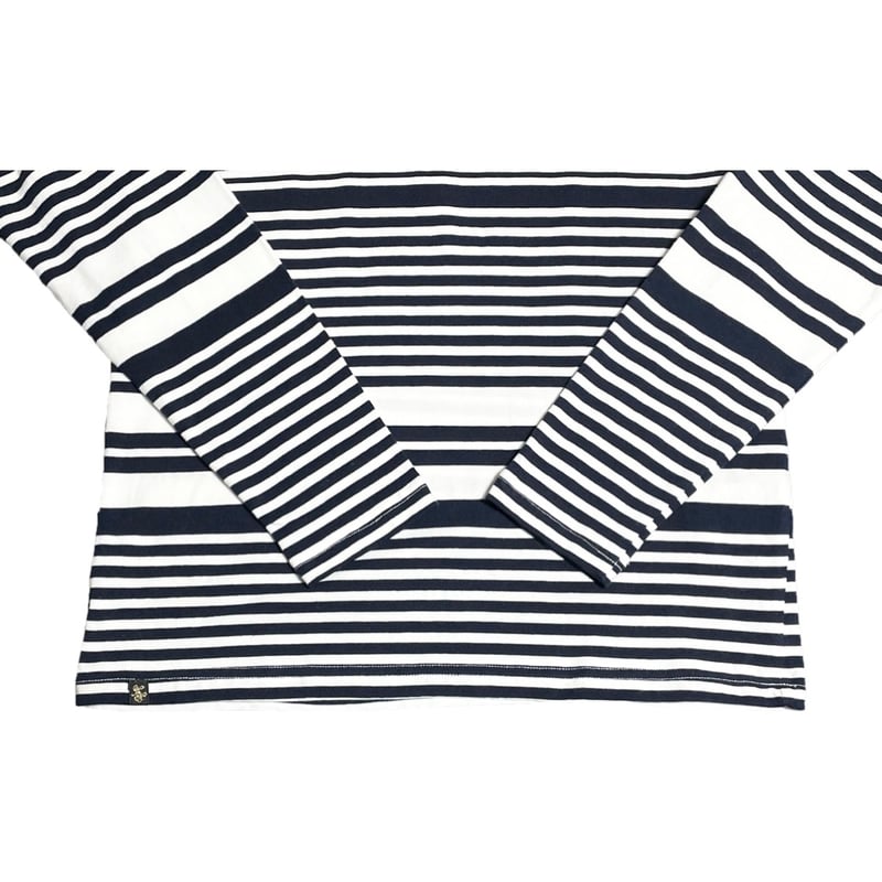 Karl Kani Vネック長袖ボーダーTシャツ ホワイト×ネイビー Mサイズ 
