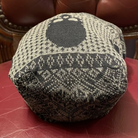 MADE IN ITALY製 GEMMA.H UOMO スカル柄リネンニットハンチングキャップ グレー×ブラック 58cm