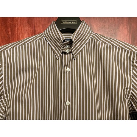 ▲訳あり商品▲ MADE IN JAPAN製 KAMAKURA SHIRTS イタリア生地長袖ストライプタブカラーシャツ ブラウン×パープル