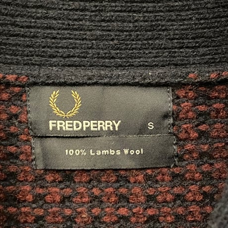 FRED PERRY ショールカラーラムウールカーディガン ネイビー×エンジ Sサイズ