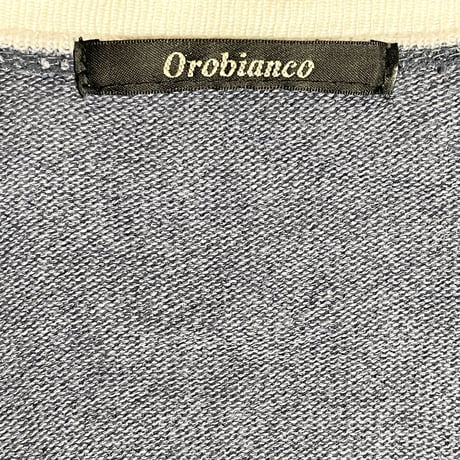 MADE IN JAPAN製 Orobianco ボーダー柄シルク混カーディガン ピンク×ブルーグレー Mサイズ