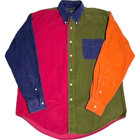 MADE IN USA製 90's J.CREW 長袖コーデュロイクレイジーカラーシャツ マルチカラー Mサイズ