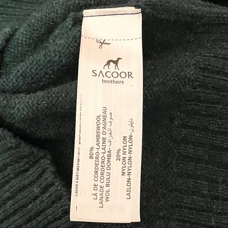 SACOOR BROTHERS Vネックウールナイロンセーター ダークグリーン Mサイズ