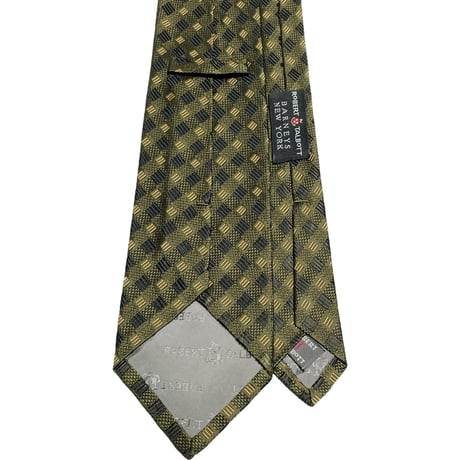 MADE IN USA製 ROBERT TALBOTT × BARNEYS NEWYORK ブロックチェック柄シルクネクタイ オリーブ