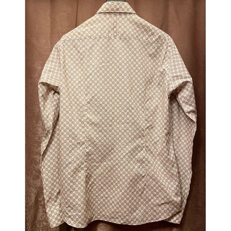 MADE IN JAPAN製 ANGLAIS canclini 1925生地 長袖総柄シャツ ブラウン×ホワイト Lサイズ