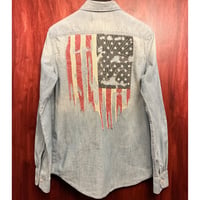 DENIM & SUPPLY RALPH LAUREN 星条旗 バック刺繍入り 長袖ダンガリーシャツ ライトインディゴ Sサイズ