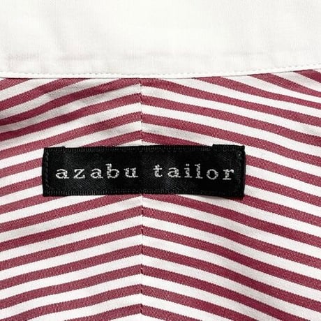 MADE IN JAPAN製 azabu tailor クレリックダブルカフス長袖ストライプシャツ ホワイト×レッド