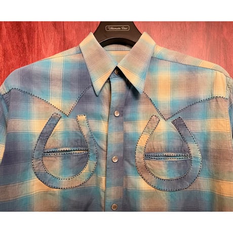 MADE IN USA製 Rockmount Ranch Wear チェック柄長袖ウエスタンシャツ ブルー 15 1/2サイズ