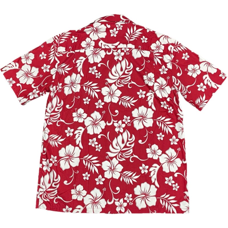 Made in Hawaii製 ALOHA REPUBLIC 花柄アロハシャツ レッド Lサイ
