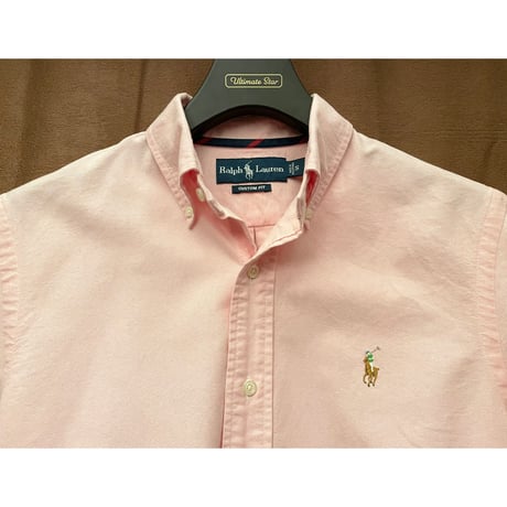 Ralph Lauren CUSTOM FIT 半袖ボタンダウンオックスフォードシャツ ピンク Sサイズ