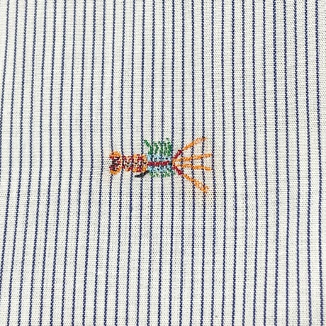 MADE IN ITALY製 ETRO 甲殻類刺繍入り長袖ストライプシャツ ブルー 39サイズ