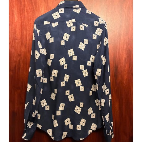 MADE IN ROMANIA製 ARMANI JEANS 長袖アロハシャツ ネイビー Sサイズ