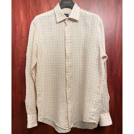 Saks Fifth Avenue チェック柄 長袖リネンシャツ マルチカラー 16.5サイズ