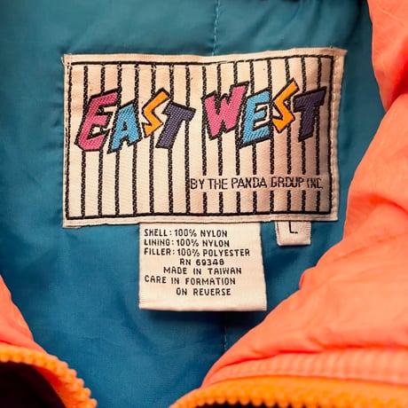80s～90s EAST WEST クレイジーカラーナイロン中綿ジャケット マルチカラー Lサイズ