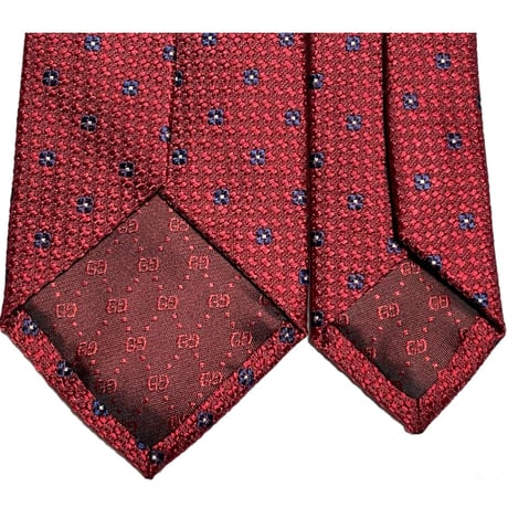 MADE IN ITALY製 GUCCI Bee Collection ドット柄シルクナロータイ レッド