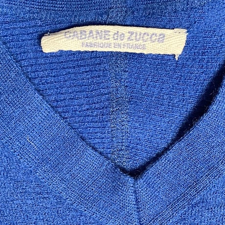 MADE IN FRANCE製 CABANE de ZUCCA Vネックウールセーター ブルー 1サイズ