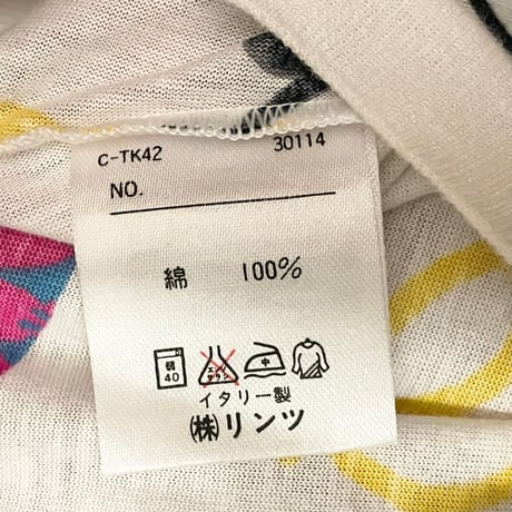 MADE IN ITALY製 UNITED COLORS OF BENETTON 総柄プリントTシャツ ホワイト Mサイズ