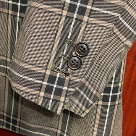 MISTERGENTLEMAN ESSENTIAL チェック柄コットンダブルテーラードジャケット ブラウン Mサイズ