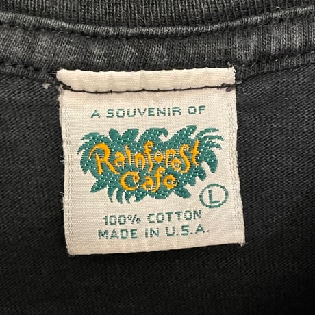 MADE IN USA製 90s Rainforest Cafe タイガーデザイン アニマルプリントTシャツ ブラック Lサイズ