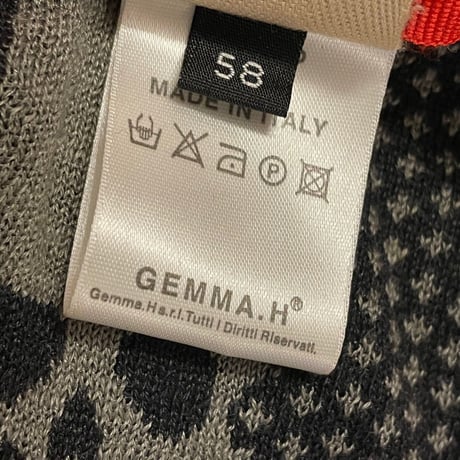 MADE IN ITALY製 GEMMA.H UOMO スカル柄リネンニットハンチングキャップ グレー×ブラック 58cm