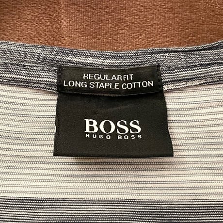 BOSS HUGO BOSS VネックボーダーTシャツ ホワイト×ネイビー Lサイズ