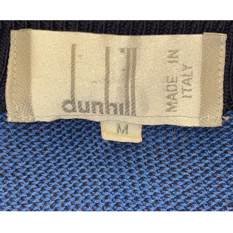 MADE IN ITALY製 dunhill ボーダー柄Vネックコットンニットセーター ブルー×ピンク Mサイズ