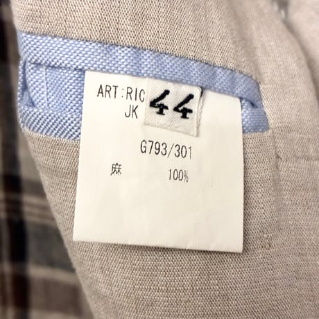 MADE IN ITALY製 Mr.Rick Tailor チェック柄 リネン100％ ダブルテーラードジャケット マルチカラー 44サイズ