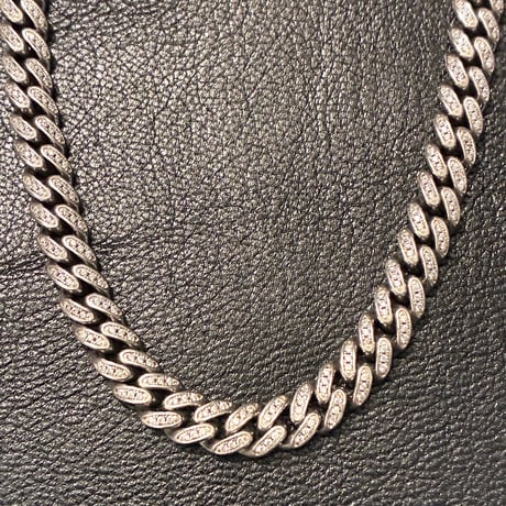 シルバー925製 ジルコニアマイアミキューバンネックレス シルバー 幅8mm×46cm