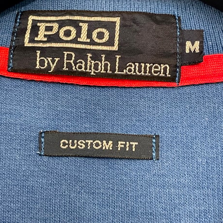 90s～00s インパクト21製 Polo by Ralph Lauren CUSTOM FIT 半袖ニットポロシャツ ブルー Mサイズ