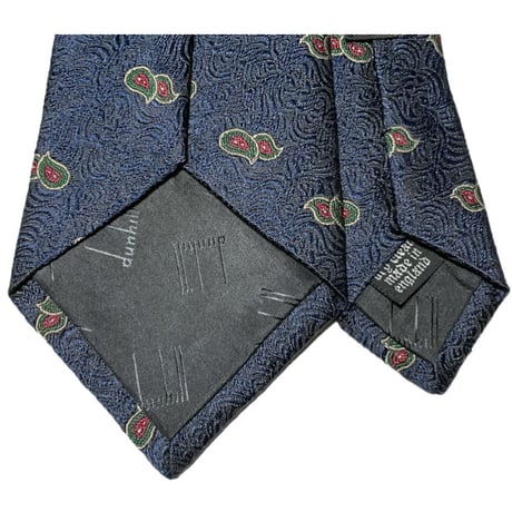 MADE IN ENGLAND製 dunhill ジャガード織りペイズリー柄シルクネクタイ ネイビー