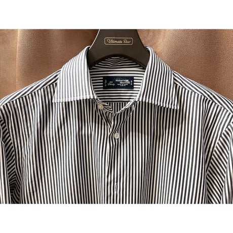 MADE IN JAPAN製 Maker's Shirt 鎌倉 225 Liberty SLIM FIT 長袖ダブルカフスストライプシャツ ネイビー×ホワイト 40-81サイズ