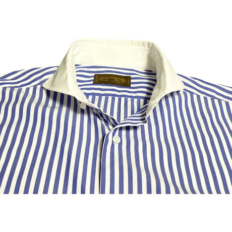 MADE IN JAPAN製 Maker's Shirt KAMAKURA 200番手 クレリック長袖ストライプシャツ ブルー 39-87サイズ