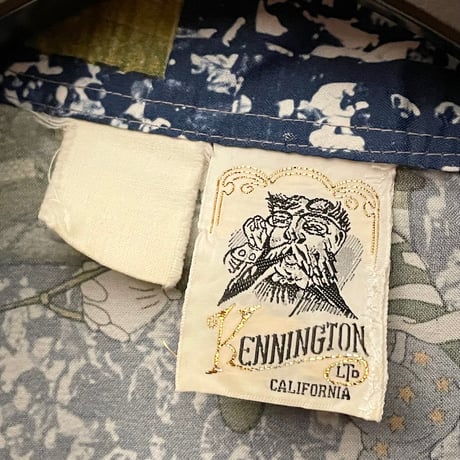 希少 レア品 KENNINGTON 70s DISNEY オリンピックプリント長袖総柄シャツ ネイビー Lサイズ